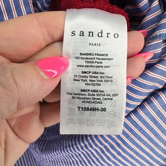 Sandro Two in One Red Blue Twofer Hooded Sweatshirt Tunic Hoodie Top 4 Small - Picture 15 of 16